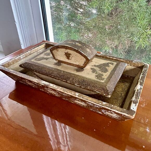 Vintage Florentine Gilt Rocking Blotter & Pen Tray – Italy - Picture 2 of 16